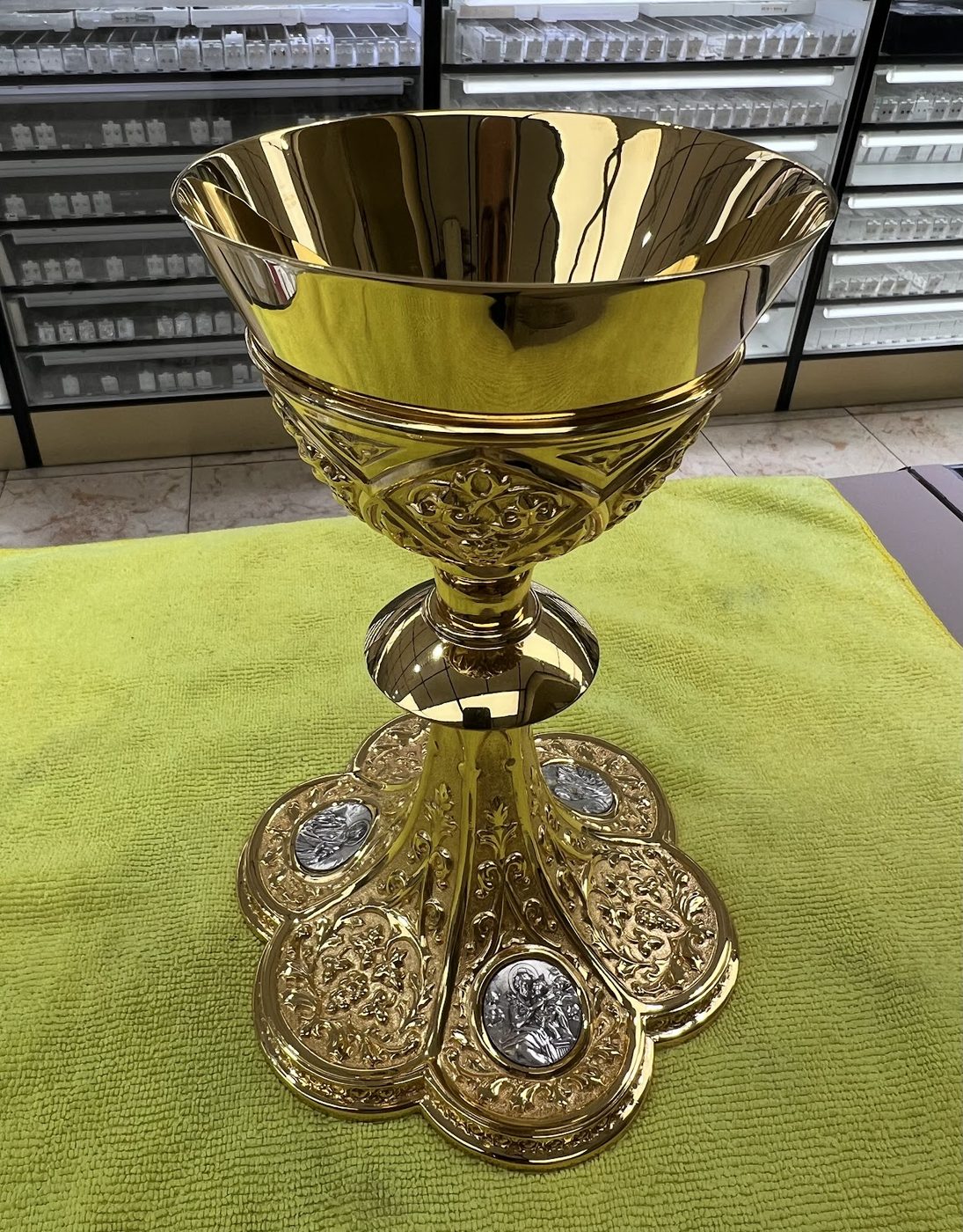 Ornate gold chalice with engraved detailing