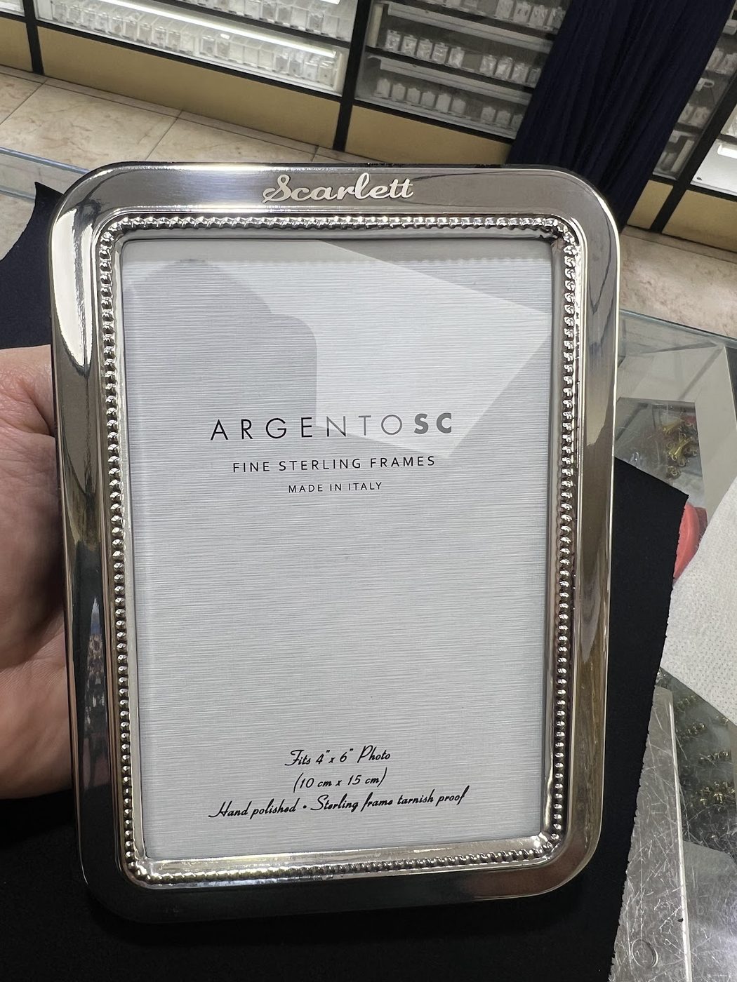 Silver photo frame engraved with a dedication