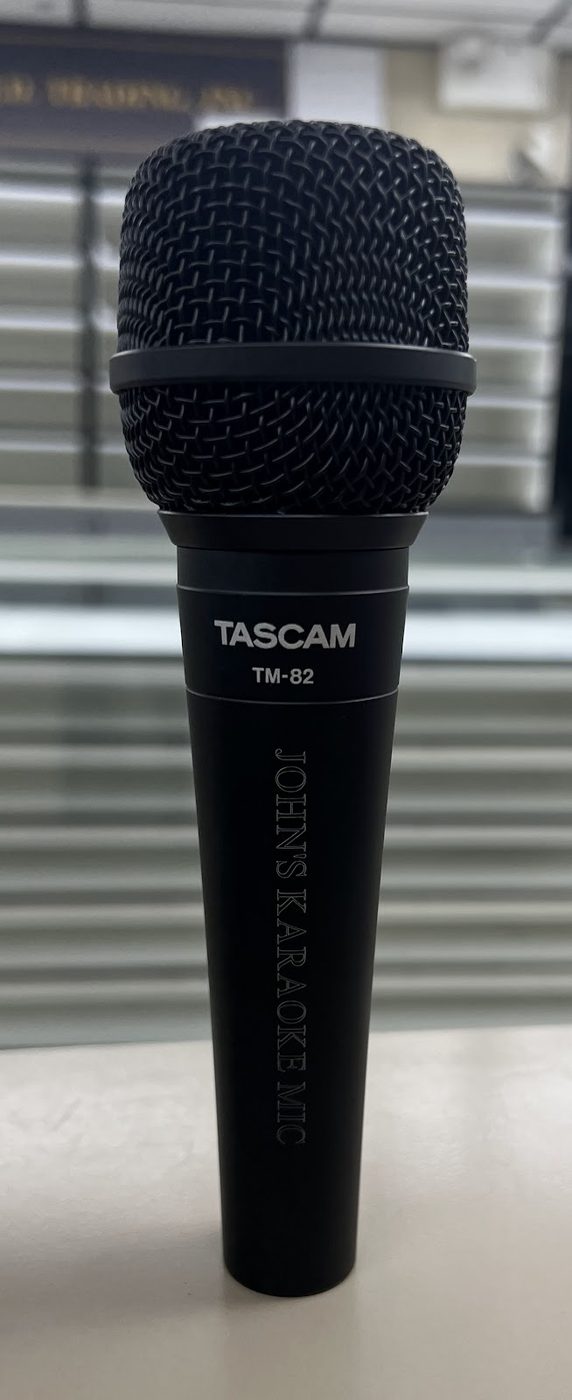 Black Tascam microphone engraved on the body
